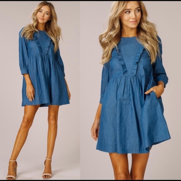 Listicle Dresses & Skirts - Chambray Ruffle Dress